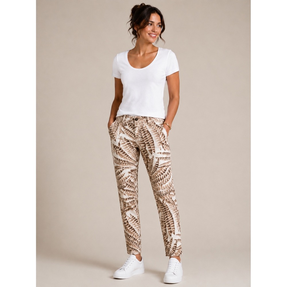 Lauren Ralph Lauren Petite Brown Feather Print Slim Ankle Pants Size 8P